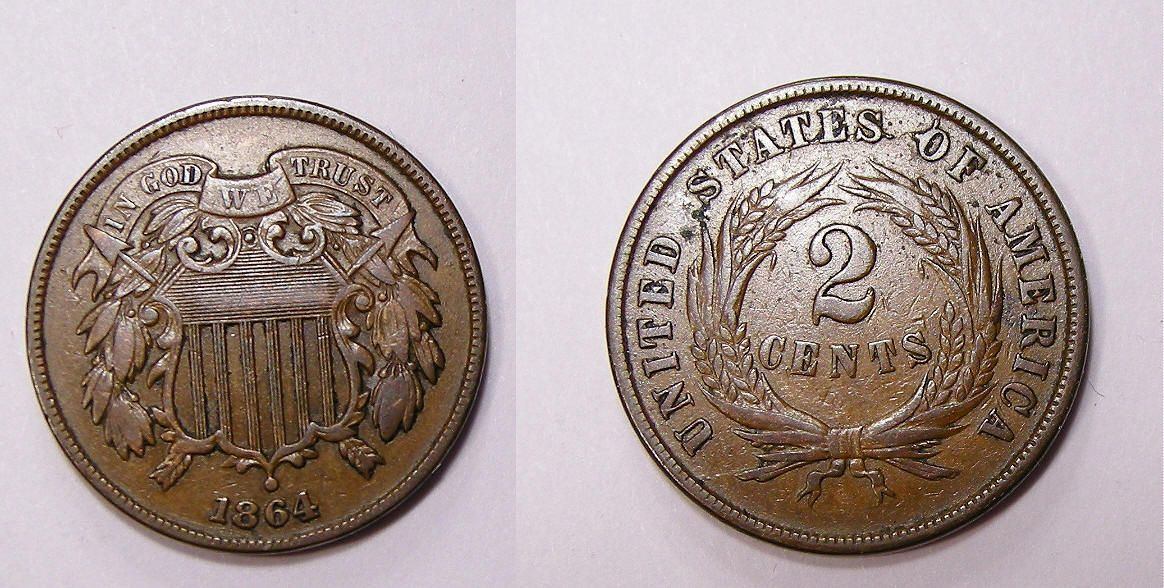 1864 2 Cent FIRST YEAR NICE 40 7  